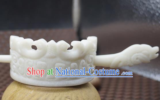 Handmade Chinese Jade Carving Hairdo Crown Ancient Swordsman White Jade Hairpins Hair Accessories for Women for Men