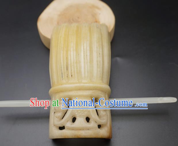 Handmade Chinese Yellow Jade Carving Hairdo Crown Ancient Swordsman Jade Hairpins Hair Accessories for Women for Men