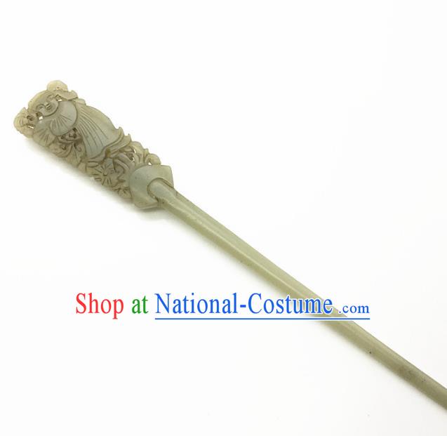 Handmade Chinese Jade Hair Clip Ancient Palace Jade Carving Hairpins Hair Accessories for Women for Men