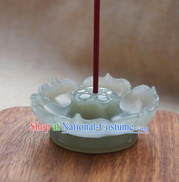 Chinese Handmade Jade Craft Carving Censer Jade Lotus Decoration