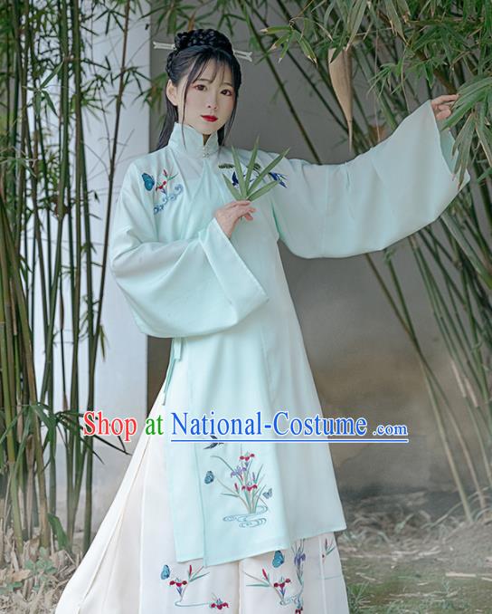 Chinese Ancient Embroidered Orchid Hanfu Dress Traditional Drama Ming Dynasty Nobility Lady Historical Costume for Women