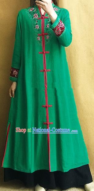 Traditional Chinese Embroidered Green Outer Garment Tang Suit Coat National Costume for Women