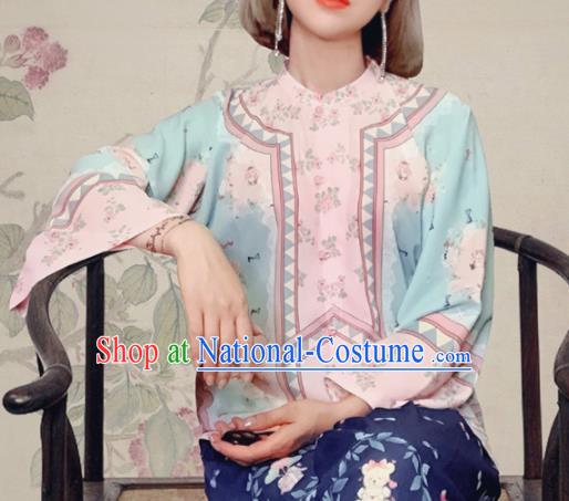 Traditional Chinese Tang Suit Slant Opening Green Blouse Upper Outer Garment National Costume for Women