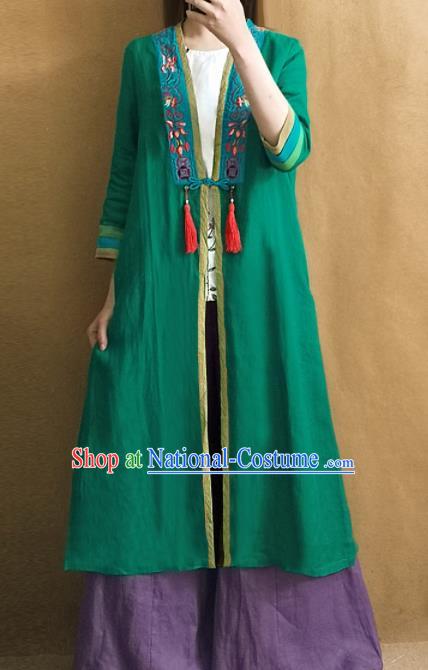 Traditional Chinese Embroidered Green Cardigan Tang Suit Coat National Costume for Women