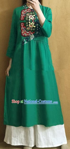 Traditional Chinese Embroidered Green Qipao Dress Tang Suit Cheongsam National Costume for Women