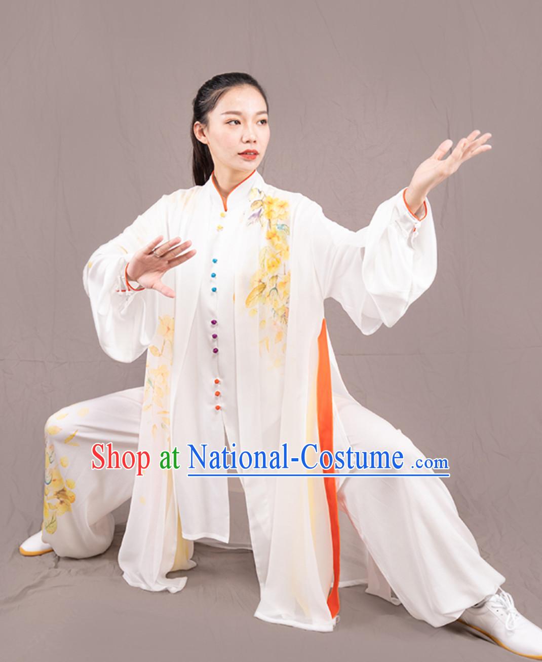 Top Chinese Traditional Competition Championship Professional Tai Chi Uniforms Taiji Kung Fu Wing Chun Kungfu Tai Ji Sword Gong Fu Master Stage Performance Suits Clothes Complete Set