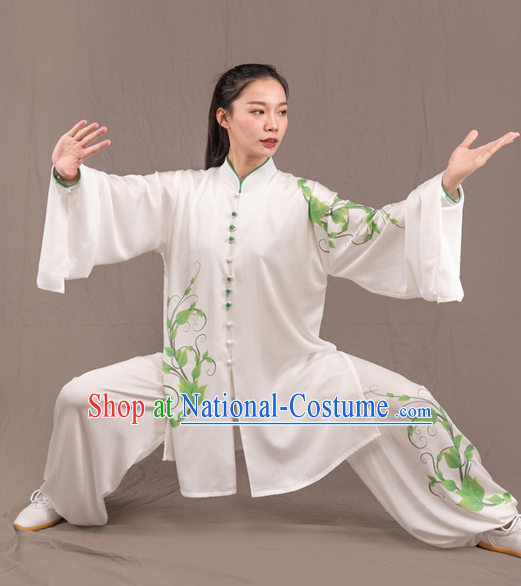 White Top Chinese Traditional Competition Championship Professional Tai Chi Uniforms Taiji Kung Fu Wing Chun Kungfu Tai Ji Sword Gong Fu Master Clothing Suits Clothes Complete Set for Women