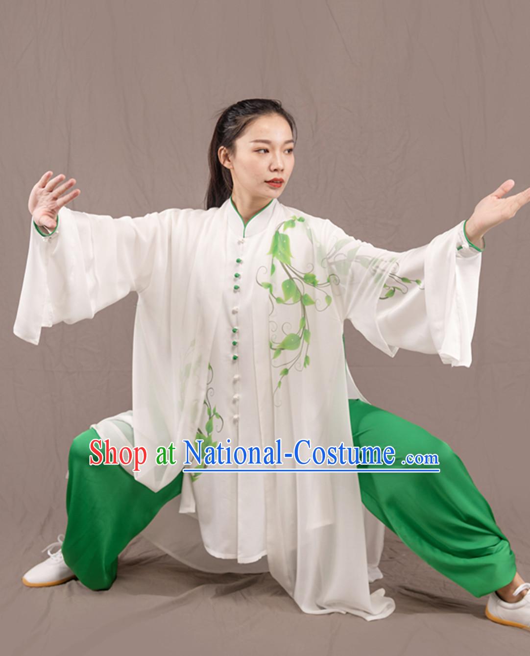 White Top Chinese Traditional Competition Championship Professional Tai Chi Uniforms Taiji Kung Fu Wing Chun Kungfu Tai Ji Sword Gong Fu Master Clothing Suits Clothes Complete Set for Women