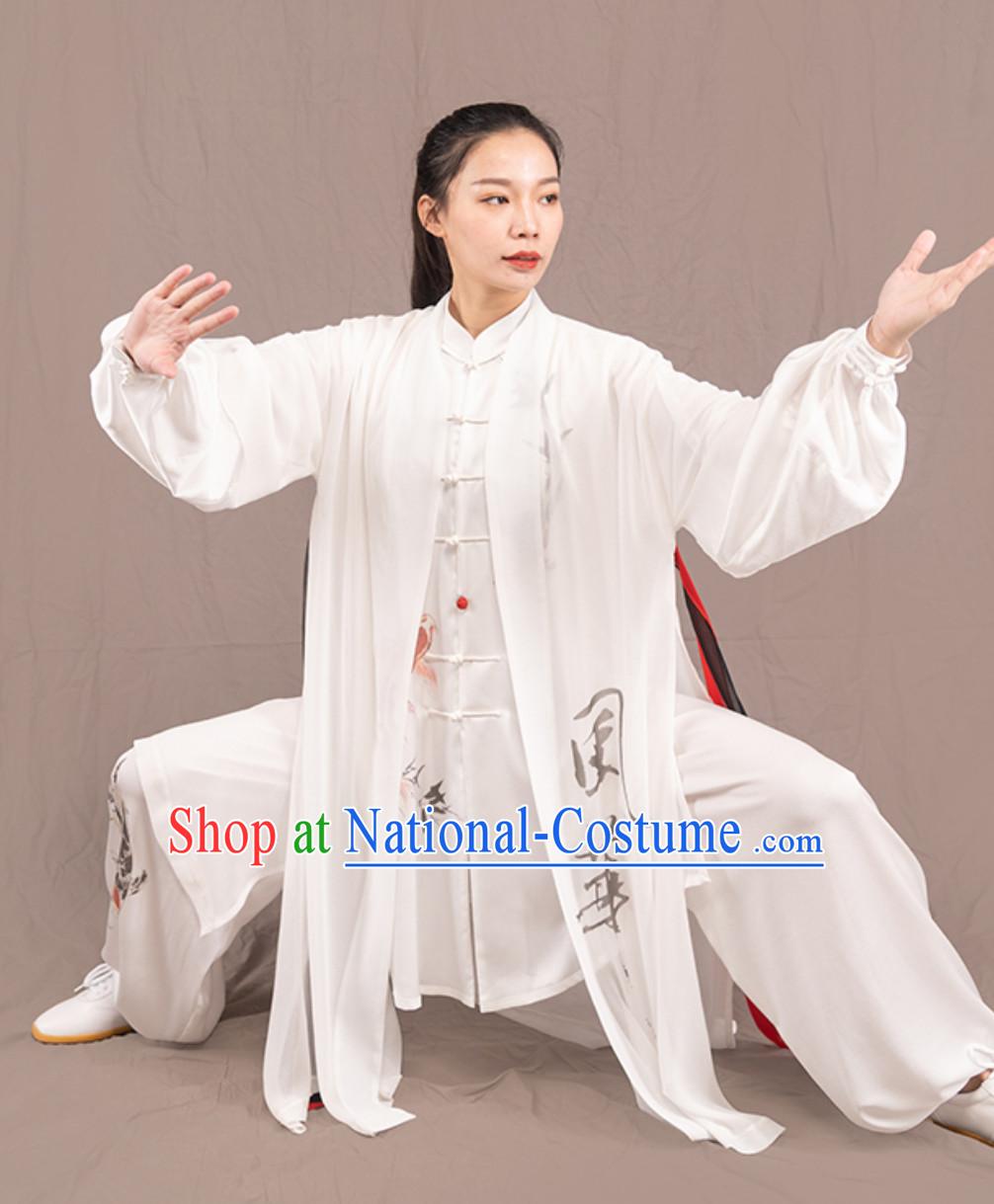 Top Chinese Traditional Competition Championship Professional Tai Chi Uniforms Taiji Kung Fu Wing Chun Kungfu Tai Ji Sword Master Clothing Suits Clothes 3 Pieces for Women