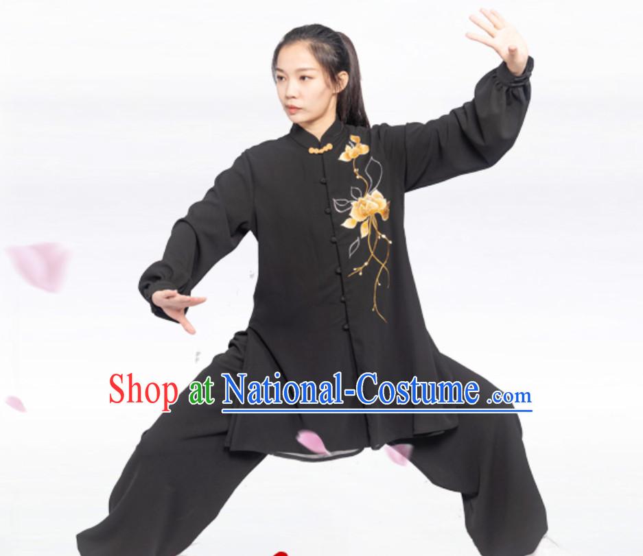 Black Chinese Traditional Competition Championship Professional Tai Chi Uniforms Taiji Kung Fu Wing Chun Kungfu Tai Ji Sword Master Clothing Suits Clothing