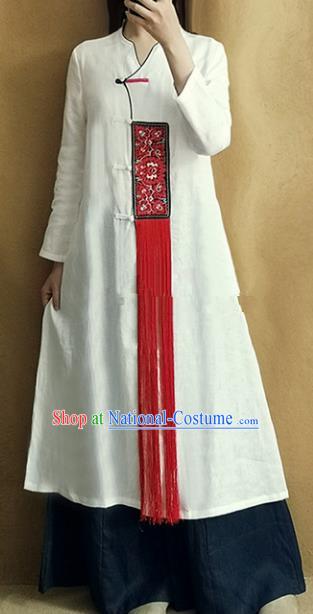 Traditional Chinese Embroidered Outer Garment Tang Suit White Coat National Costume for Women