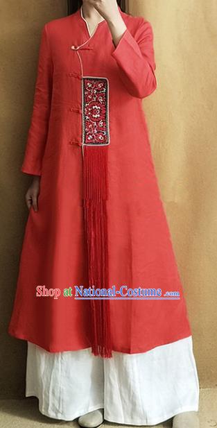 Traditional Chinese Embroidered Outer Garment Tang Suit Red Coat National Costume for Women