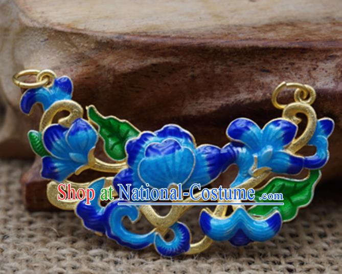 Handmade Chinese Blueing Flowers Necklace Pendant Ancient Palace Hairpins Jewelry Accessories for Women