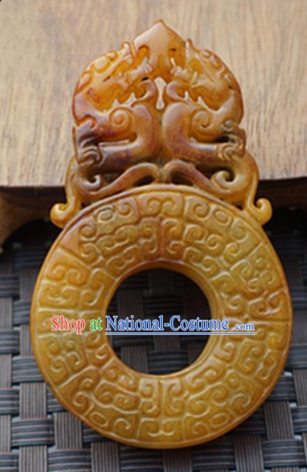 Handmade Chinese Carving Dragon Yellow Jade Waist Pendant Ancient Traditional Jade Craft Decoration