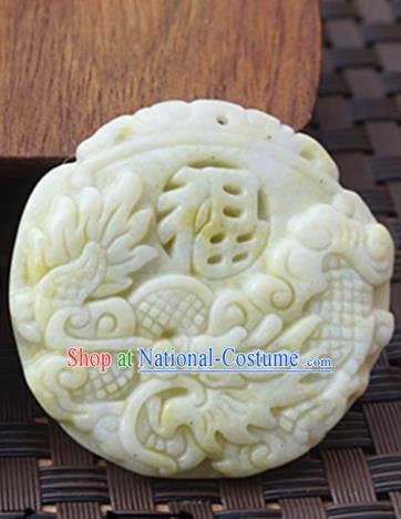 Handmade Chinese Carving Dragon White Jade Waist Pendant Ancient Traditional Jade Craft Decoration