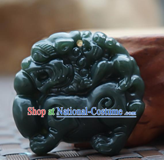 Handmade Chinese Carving Tiger Green Jade Waist Pendant Ancient Traditional Jade Craft Decoration