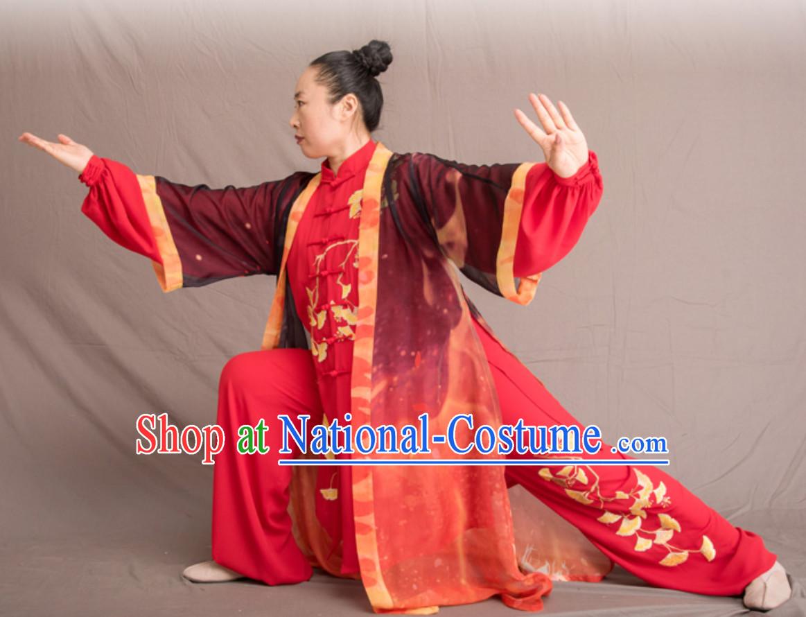 Lucky Red Top Chinese Classical Competition Championship Professional Tai Chi Uniforms Taiji Kung Fu Wing Chun Kungfu Tai Ji Sword Master Dress Clothing Suits Clothing Clothes Complete Set