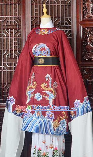 Handmade Chinese Beijing Opera Old Women Costume Peking Opera Actress Red Embroidered Dress for Women