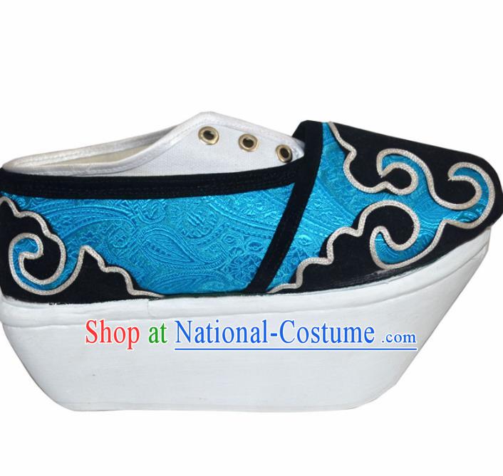 Handmade Chinese Beijing Opera Niche Shoes Peking Opera Scholar Blue Shoes for Women