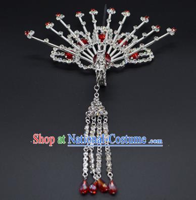 Chinese Handmade Beijing Opera Red Crystal Phoenix Hairpins Traditional Ancient Princess Hair Accessories for Women