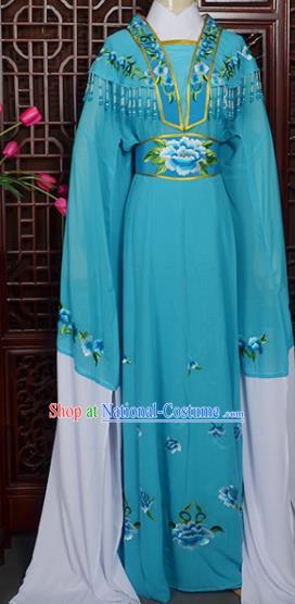 Handmade Chinese Beijing Opera Actress Embroidered Blue Dress Peking Opera Princess Costume for Women