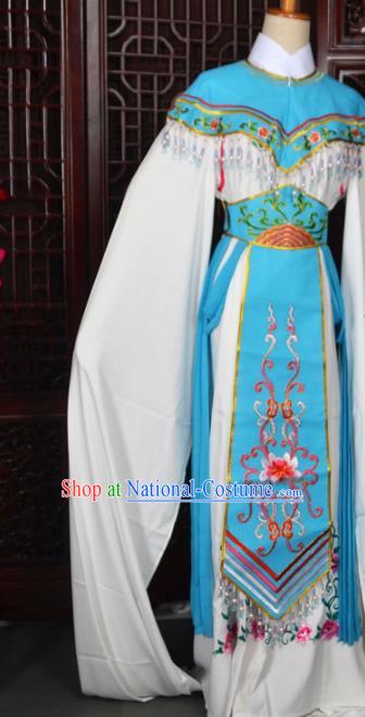 Handmade Chinese Beijing Opera Princess Blue Embroidered Dress Traditional Peking Opera Diva Costume for Women