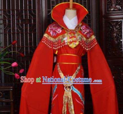 Handmade Chinese Beijing Opera Princess Red Embroidered Dress Traditional Peking Opera Diva Costume for Women