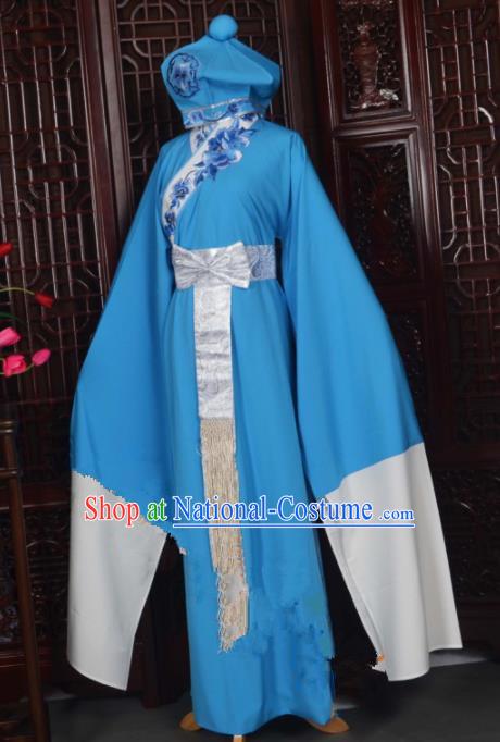 Handmade Chinese Beijing Opera Niche Blue Costume Traditional Peking Opera Clothing for Men