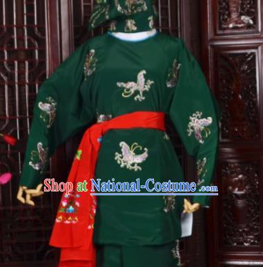 Handmade Chinese Beijing Opera Soldier Green Costume Traditional Peking Opera Takefu Embroidered Butterfly Clothing for Men