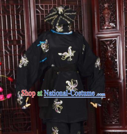 Handmade Chinese Beijing Opera Soldier Black Costume Traditional Peking Opera Takefu Embroidered Butterfly Clothing for Men