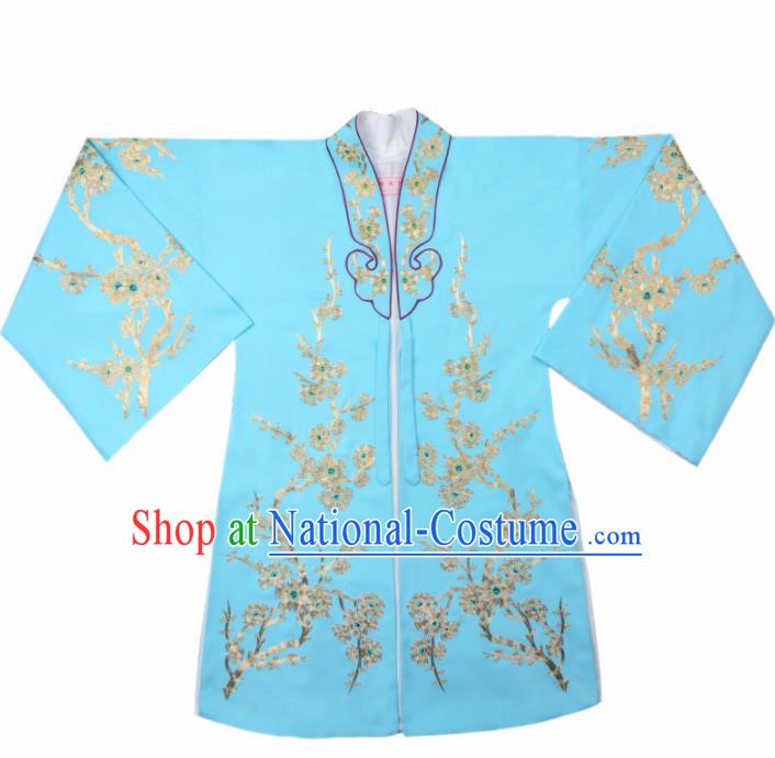 Handmade Chinese Beijing Opera Embroidered Plum Blossom Blue Cape Traditional Peking Opera Diva Costume for Women