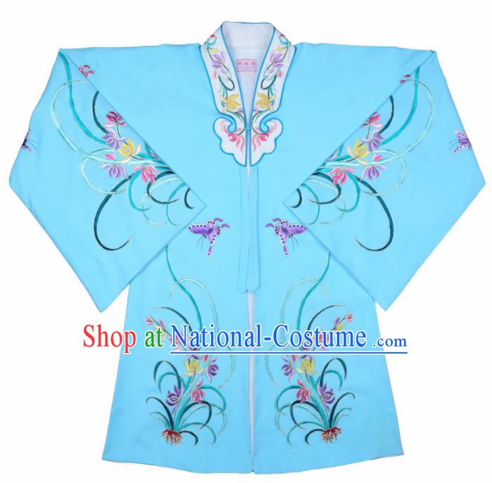 Handmade Chinese Beijing Opera Embroidered Orchid Blue Cape Traditional Peking Opera Diva Costume for Women