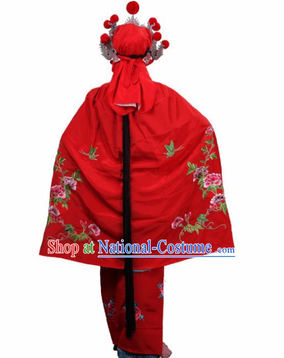 Handmade Chinese Beijing Opera Embroidered Peony Red Cloak Traditional Peking Opera Diva Costume for Women