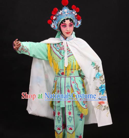 Handmade Chinese Beijing Opera Embroidered Peony White Cloak Traditional Peking Opera Diva Costume for Women