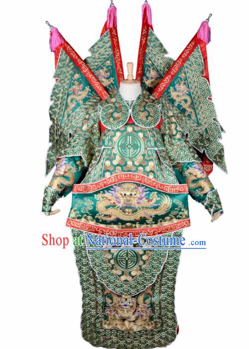 Handmade Chinese Beijing Opera General Guan Yu Green Costume Traditional Peking Opera Takefu Embroidered Clothing for Men