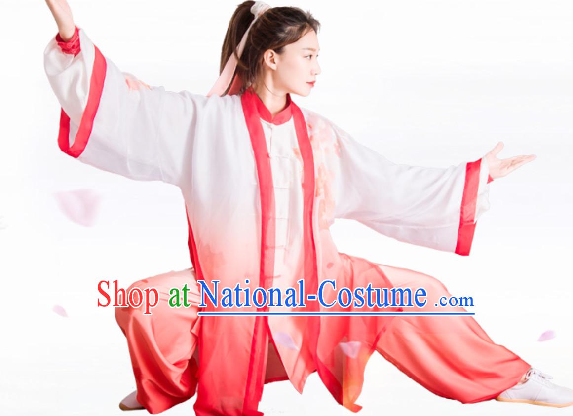 Top Chinese Mandarin Competition Championship Professional Tai Chi Stage Performance Uniforms Clothing and Mantle Complete Set for Women or Men