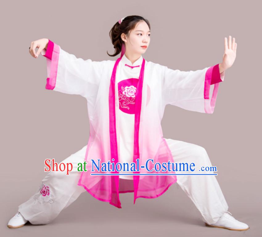 Top Chinese Mandarin Peony Competition Championship Professional Tai Chi Stage Performance Uniforms Clothing and Mantle Complete Set for Women