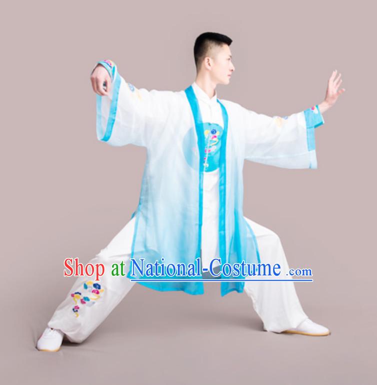 Top Chinese Mandarin Peony Competition Championship Professional Tai Chi Stage Performance Uniforms Clothing and Mantle Complete Set for Men