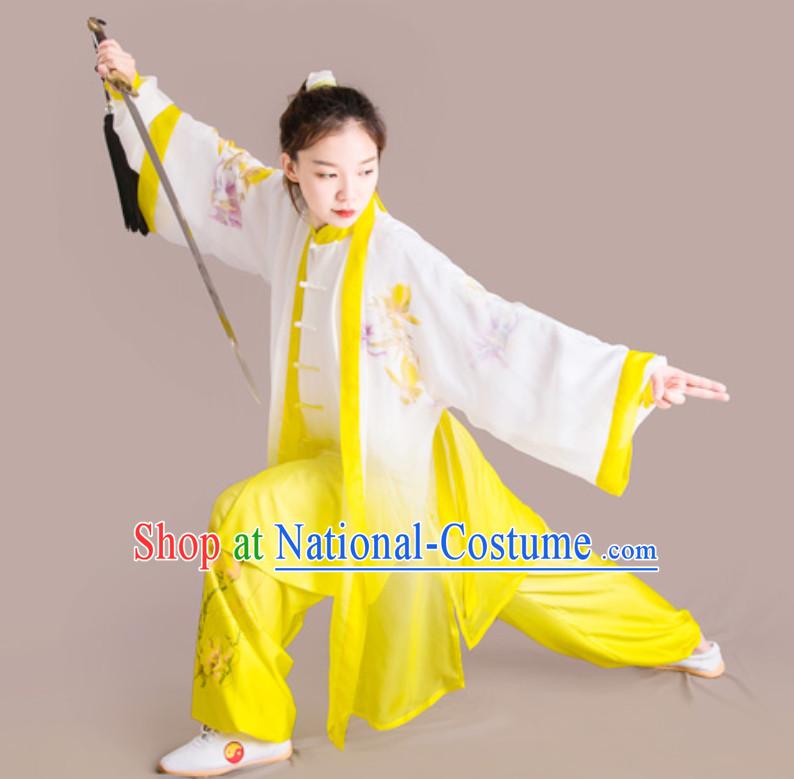 Top Chinese Classical Competition Championship Professional Tai Chi Stage Performance Uniforms Clothing and Mantle Complete Set for Women or Men