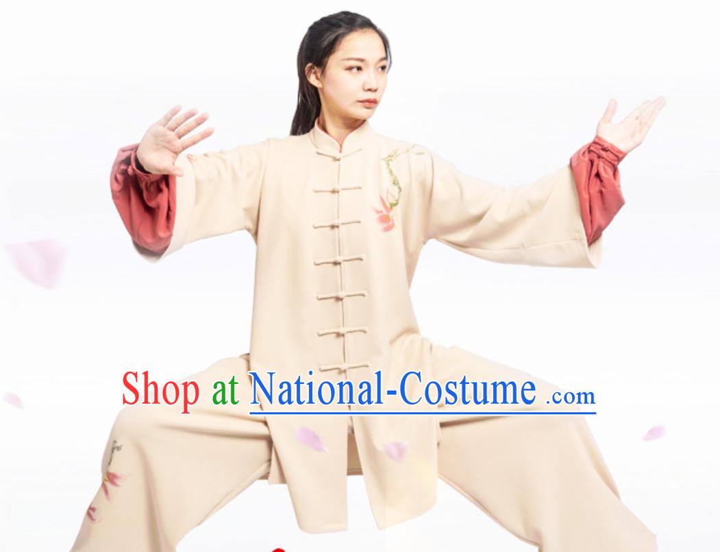 Top Chinese Mandarin Competition Championship Professional Tai Chi Stage Performance Uniforms Clothing and Mantle Complete Set for Women or Men