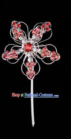 Chinese Handmade Beijing Opera Hair Accessories Traditional Ancient Princess Red Crystal Plum Blossom Hairpins for Women