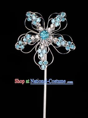 Chinese Handmade Beijing Opera Hair Accessories Traditional Ancient Princess Blue Crystal Plum Blossom Hairpins for Women