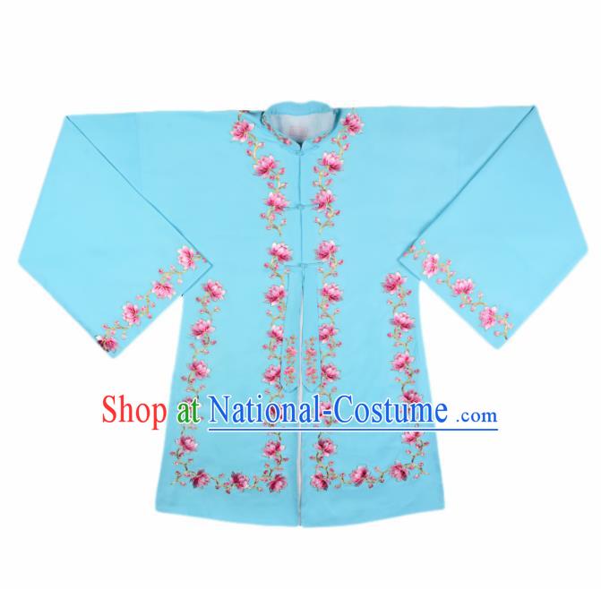 Handmade Chinese Beijing Opera Embroidered Blue Blouse Traditional Peking Opera Diva Costume for Women