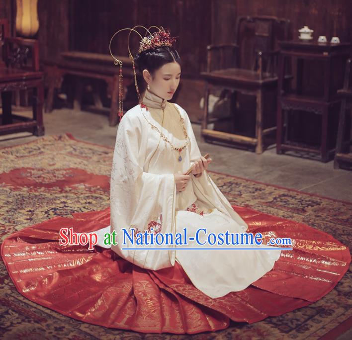 Ancient Chinese Ming Dynasty Court Lady Hanfu Dress Traditional Bride Embroidered Historical Costume for Women