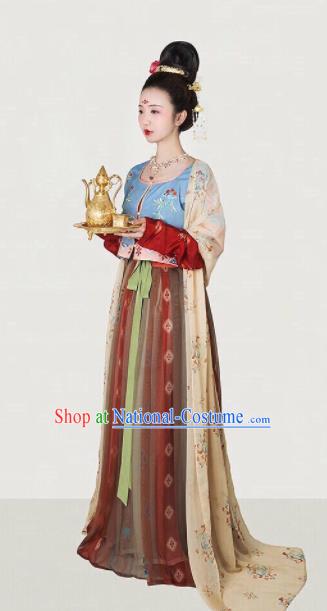 Traditional Chinese Tang Dynasty Court Maid Embroidered Hanfu Dress Ancient Drama Palace Lady Historical Costume for Women