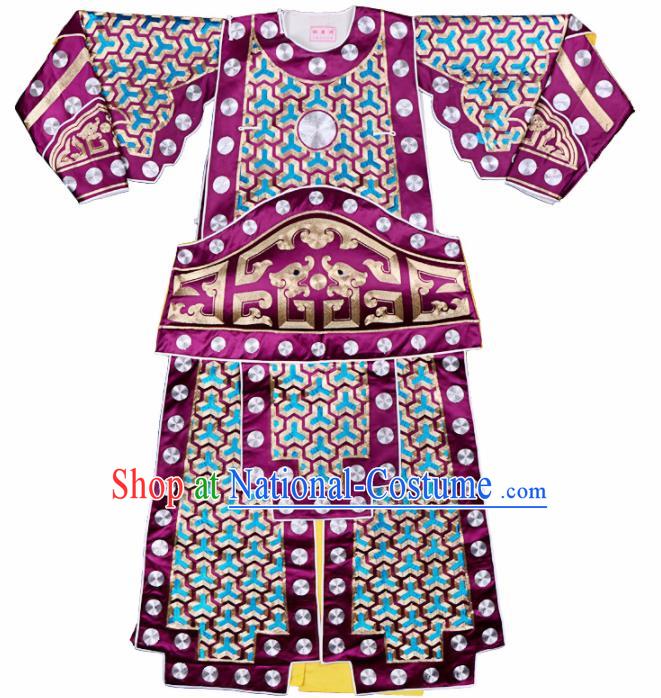 Handmade Chinese Beijing Opera General Purple Costume Traditional Peking Opera Takefu Clothing for Men