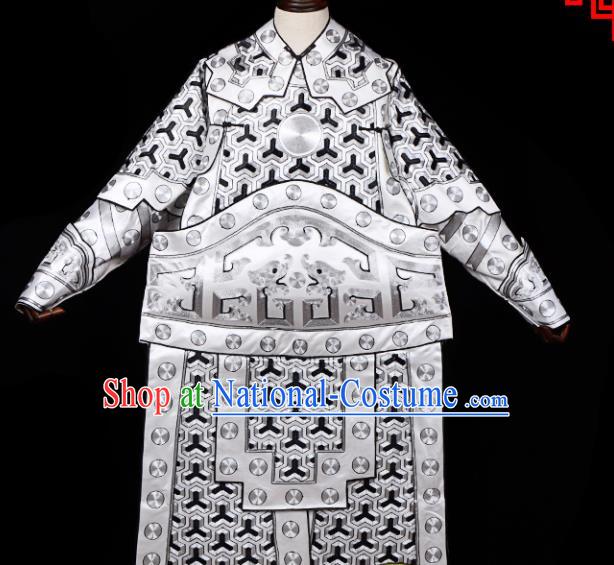 Handmade Chinese Beijing Opera General White Costume Traditional Peking Opera Takefu Clothing for Men