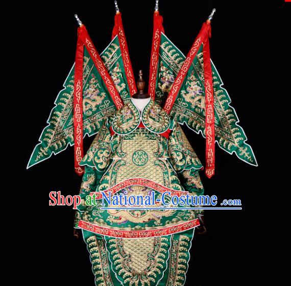 Handmade Chinese Beijing Opera General Green Costume Traditional Peking Opera Takefu Clothing for Men