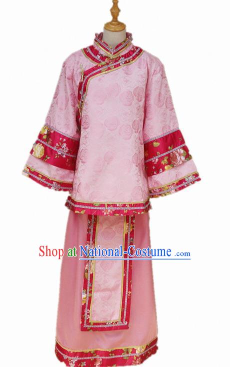 Traditional Chinese Republican Period Young Mistress Pink Dress Ancient Landlord Shiva Costume for Women