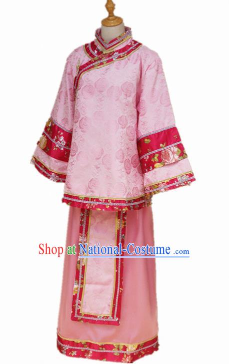 Traditional Chinese Republican Period Young Mistress Pink Dress Ancient Landlord Shiva Costume for Women